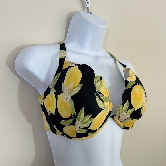 Shade & Shore Black and Yellow Lemon Print Bikini Top - Picture 1 of 11